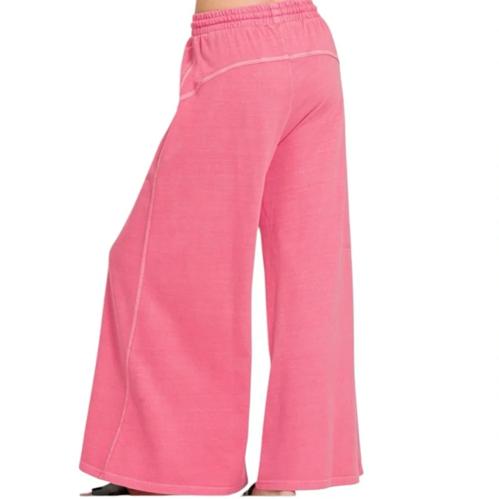 Women's Comfy Dusty Blue French Terry Wide-Leg Pants NEW - Picture 2 of 2